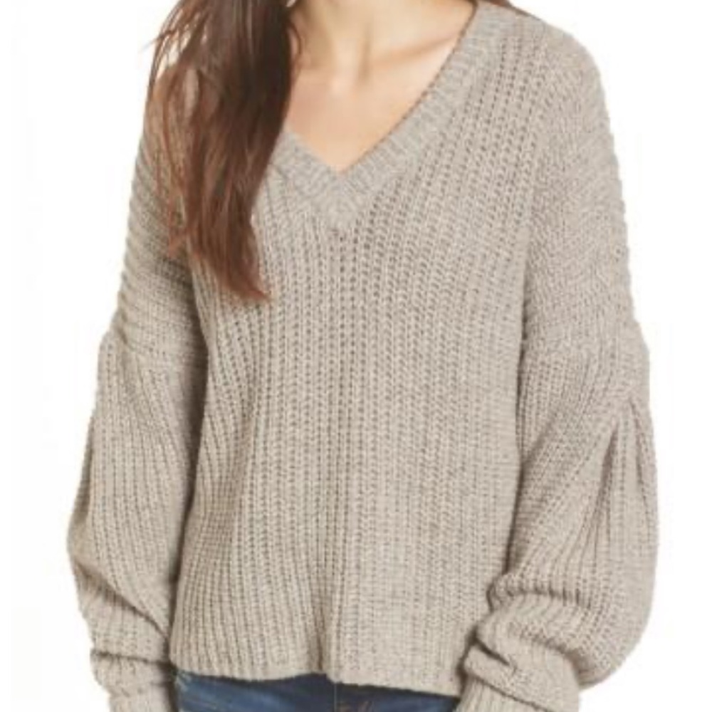 Madewell Pleat Sleeve Ribbed V-neck Sweater